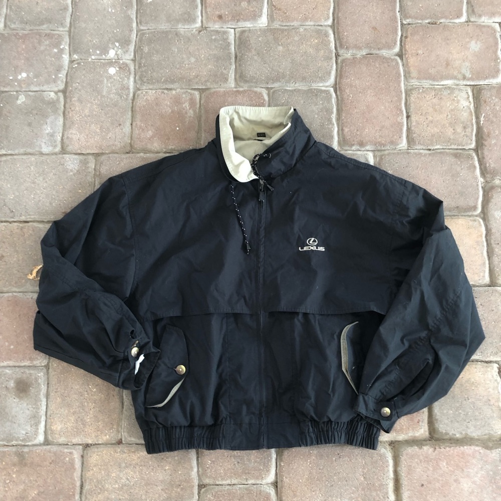 Men's Lexus Bomber Jacket Logo Black Nylon Full Zip Sz XL